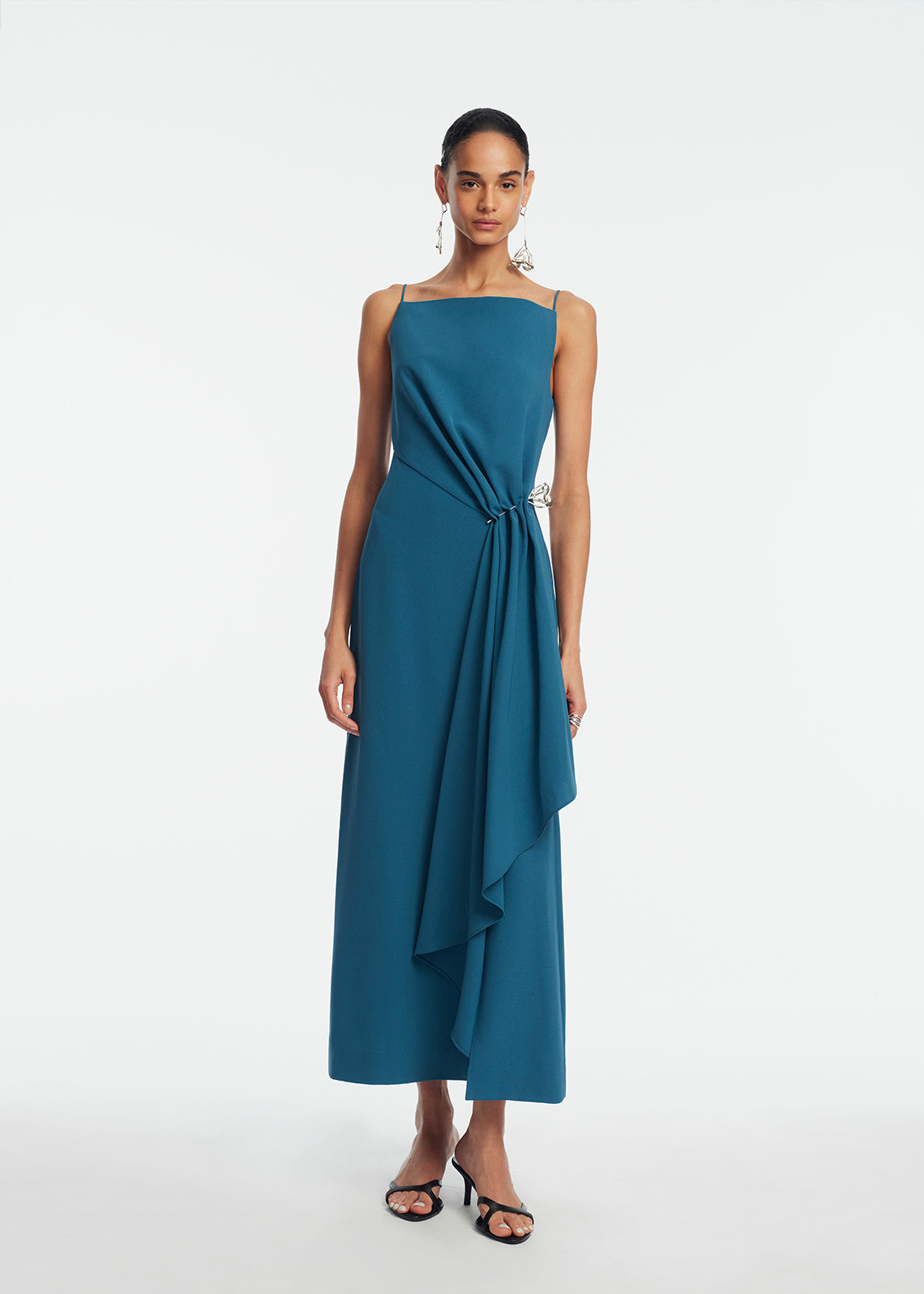 Fluid Crepe Pin Detail Draped Dress | Mallard