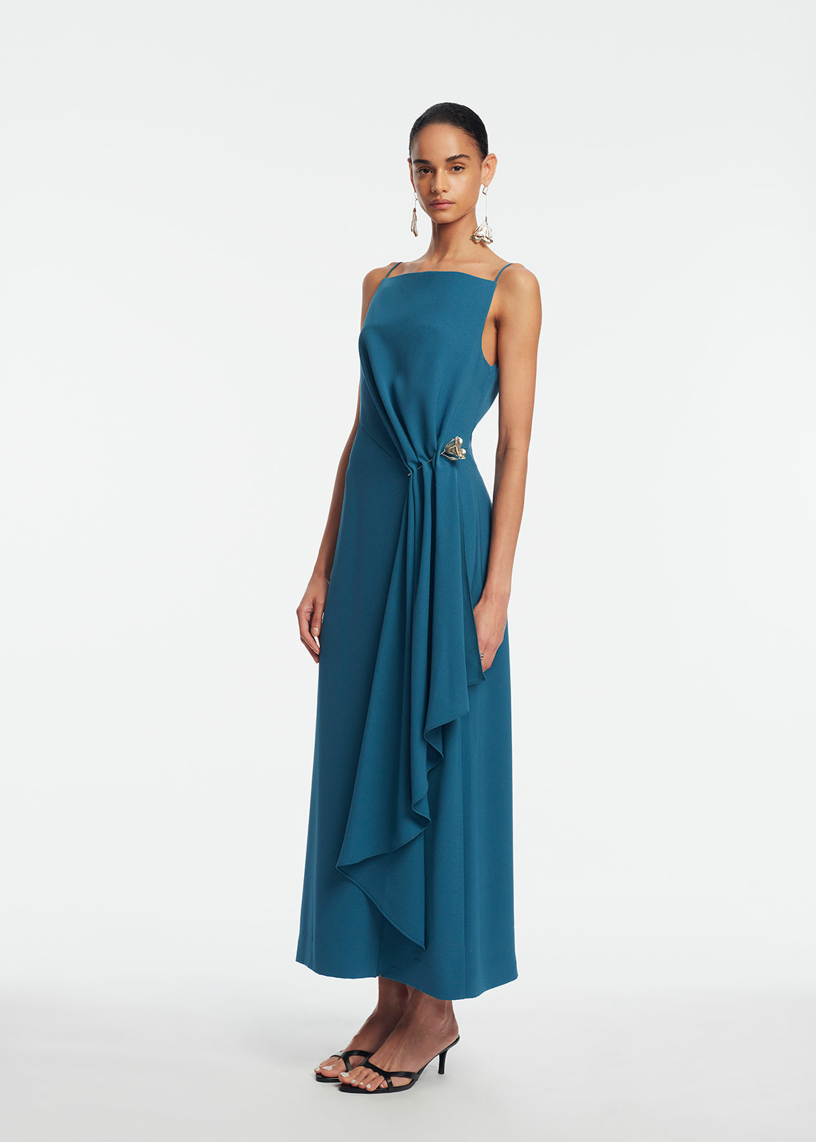 Fluid Crepe Pin Detail Draped Dress | Mallard