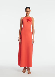 Rose Detail Knit Halter Dress | Watermelon