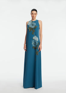 Peony Embroidered Fluid Crepe Francie Gown | Mallard/Mallard