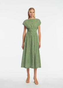 Embroidered Striped Cotton Midi Dress | Cactus