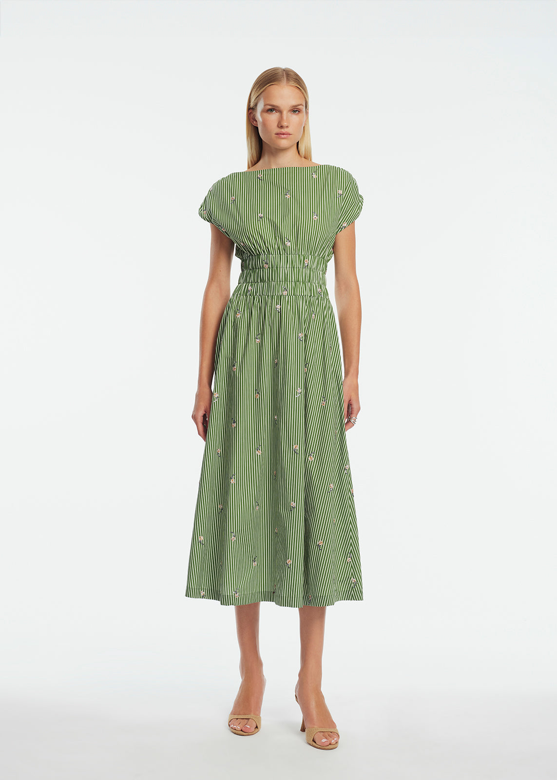 Embroidered Striped Cotton Midi Dress | Cactus