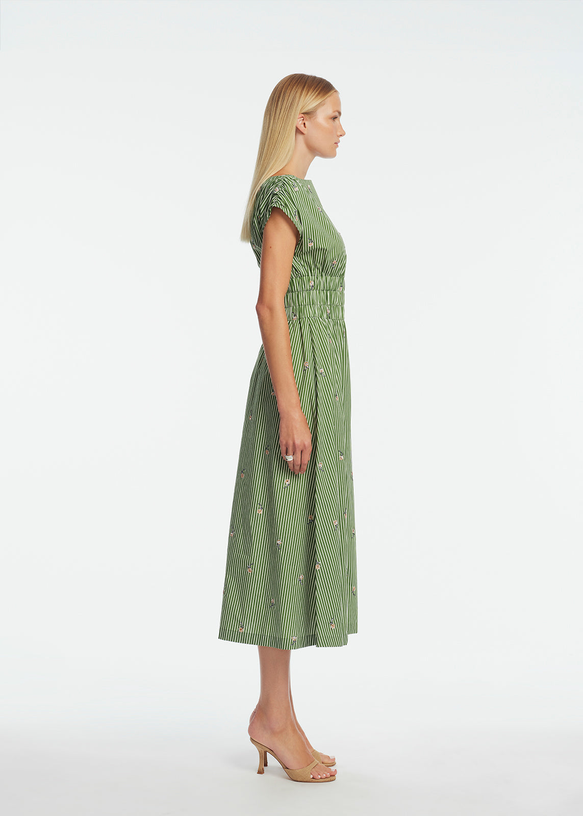 Embroidered Striped Cotton Midi Dress | Cactus