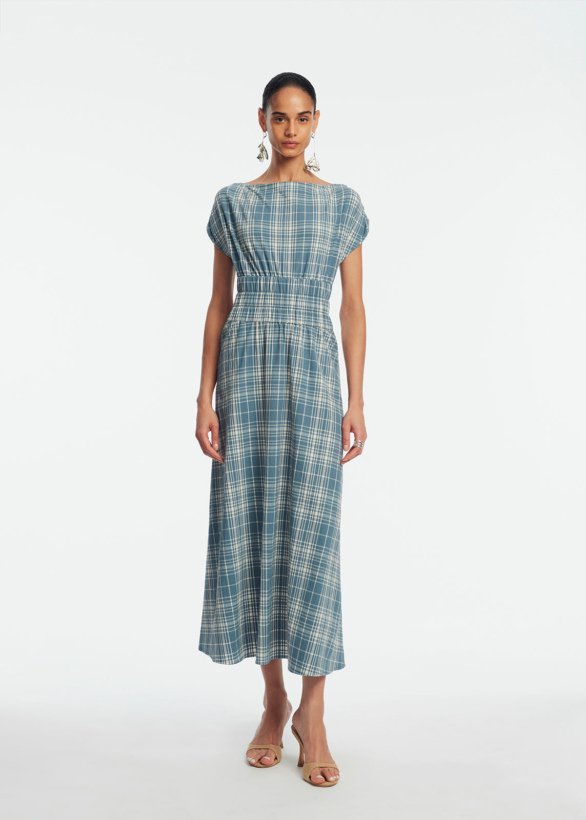 Plaid Seersucker Midi Dress | Mallard