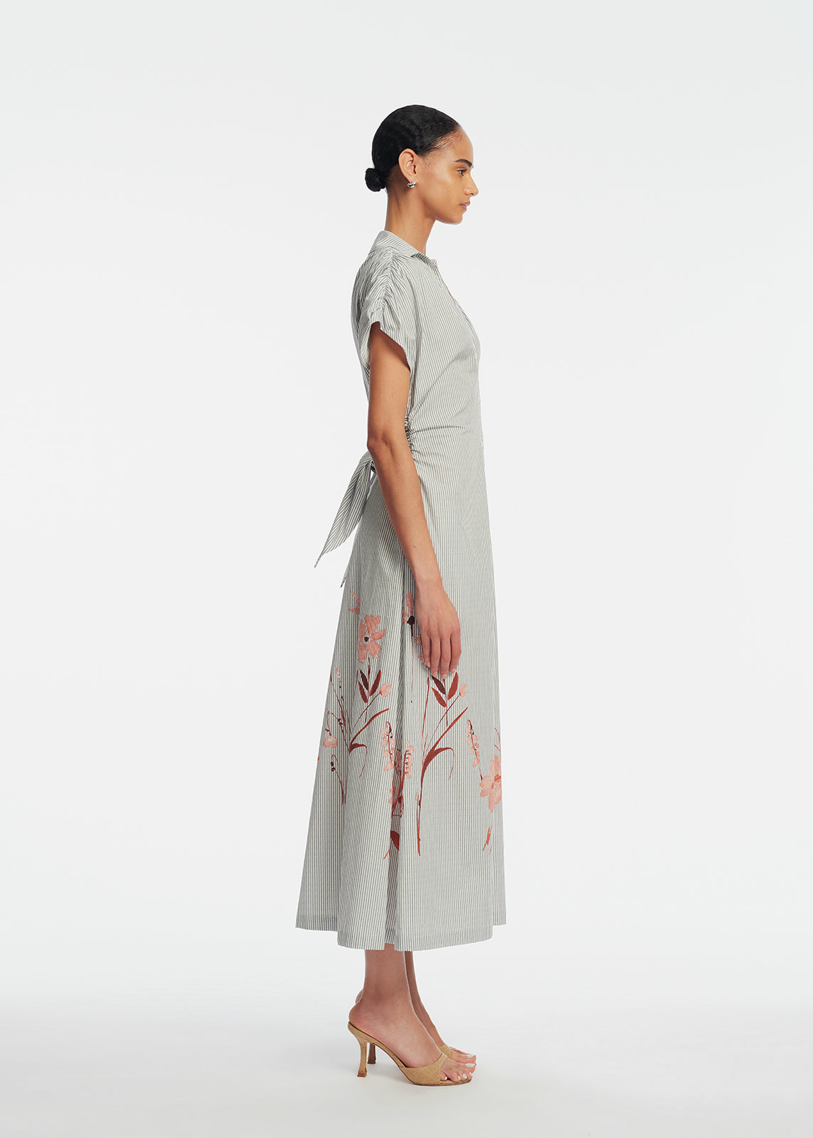 Floral Striped Cotton Tie Waist Dress | Blush Multi