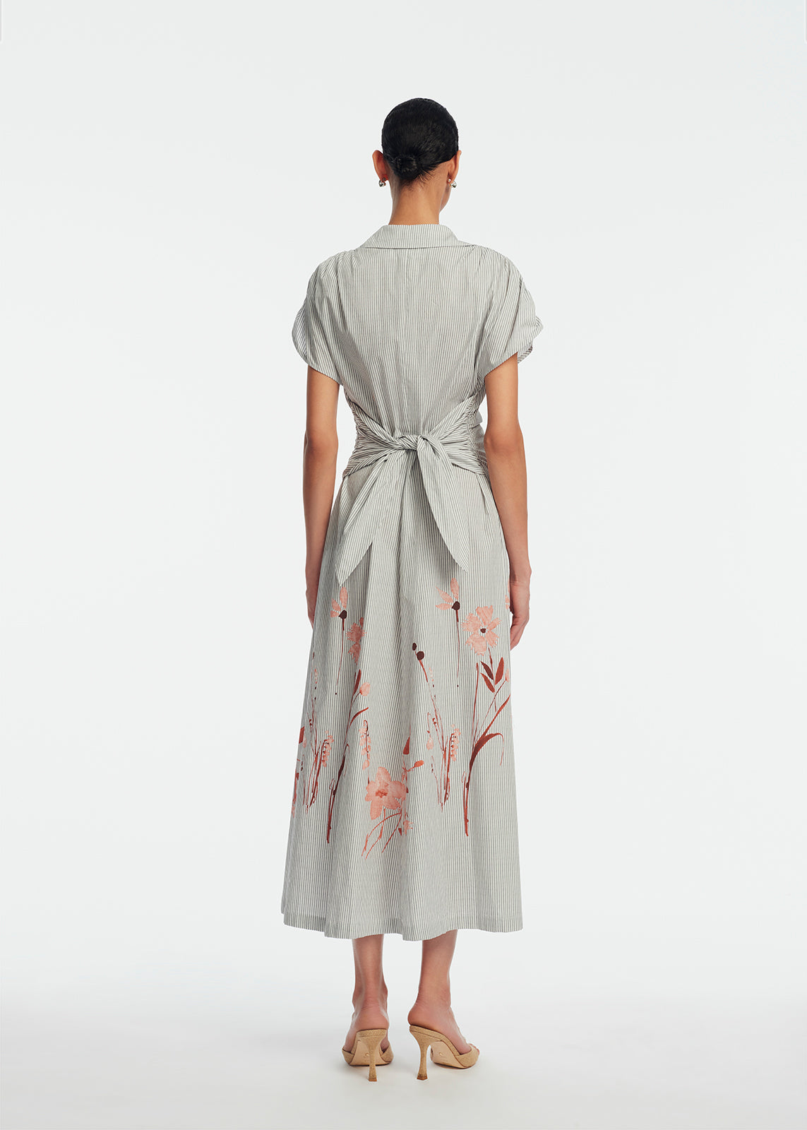 Floral Striped Cotton Tie Waist Dress | Blush Multi