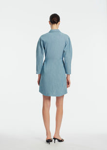 Denim Leather Trim Dress | Light Denim