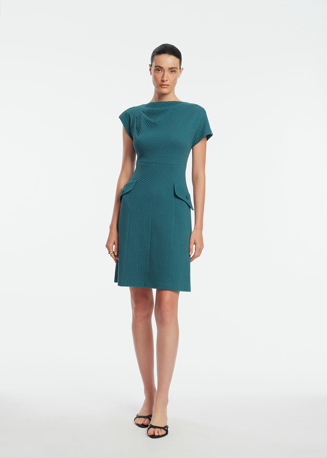Textured Jersey Draped Shoulder Dress | Mallard