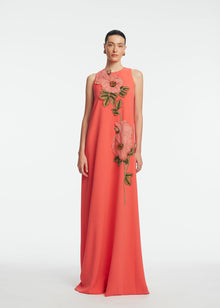 Peony Embroidered Fluid Crepe Francie Gown | Watermelon/Pink