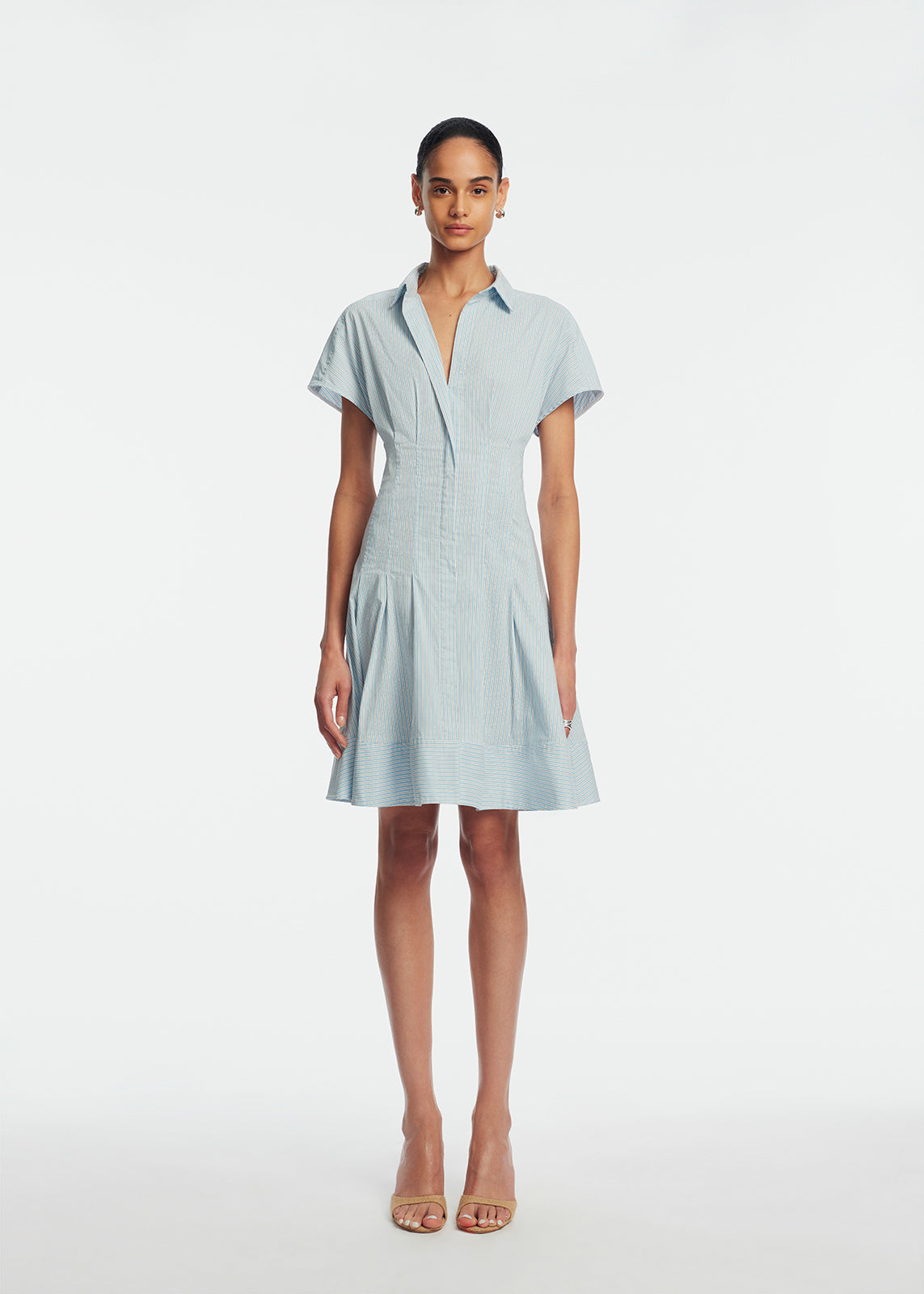 Striped Cotton Poplin Short Dress | Oxford