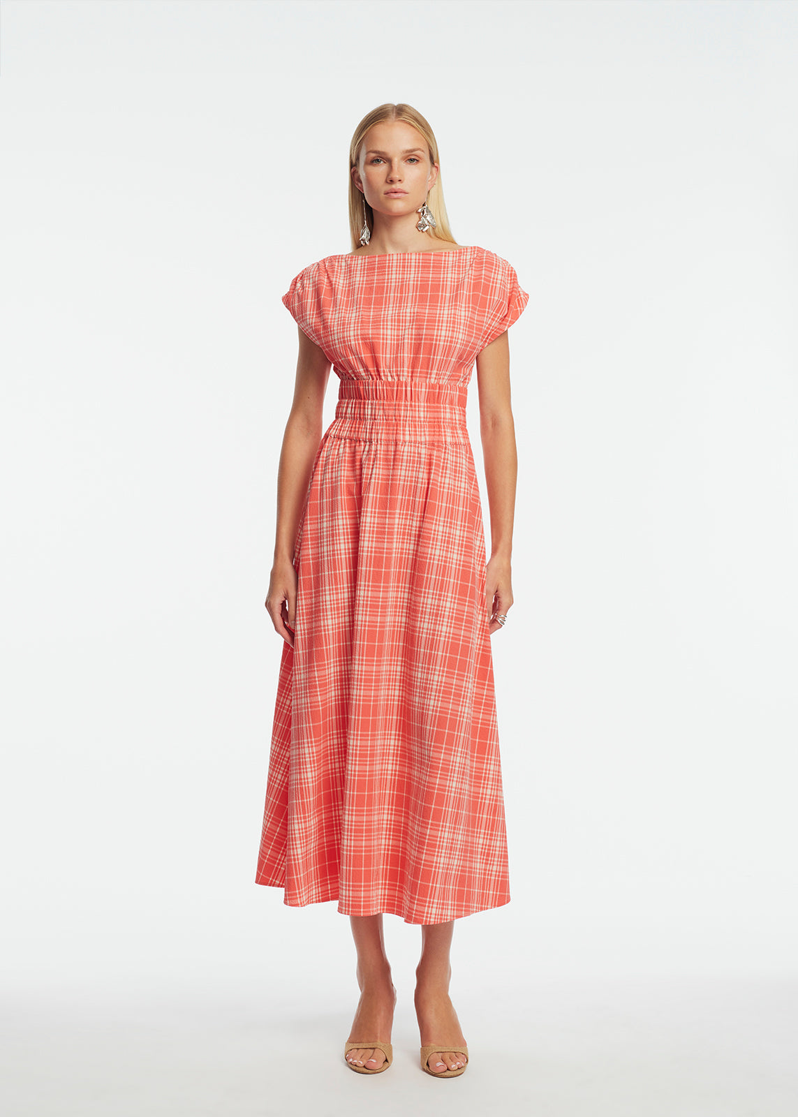 Plaid Seersucker Midi Dress | Watermelon