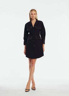 Cotton Poplin Leather Trim Dress | Black
