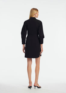 Cotton Poplin Leather Trim Dress | Black