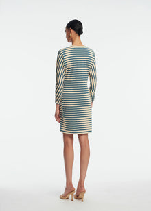 Striped Jersey Rose Ruched Dress | Cream/Mallard