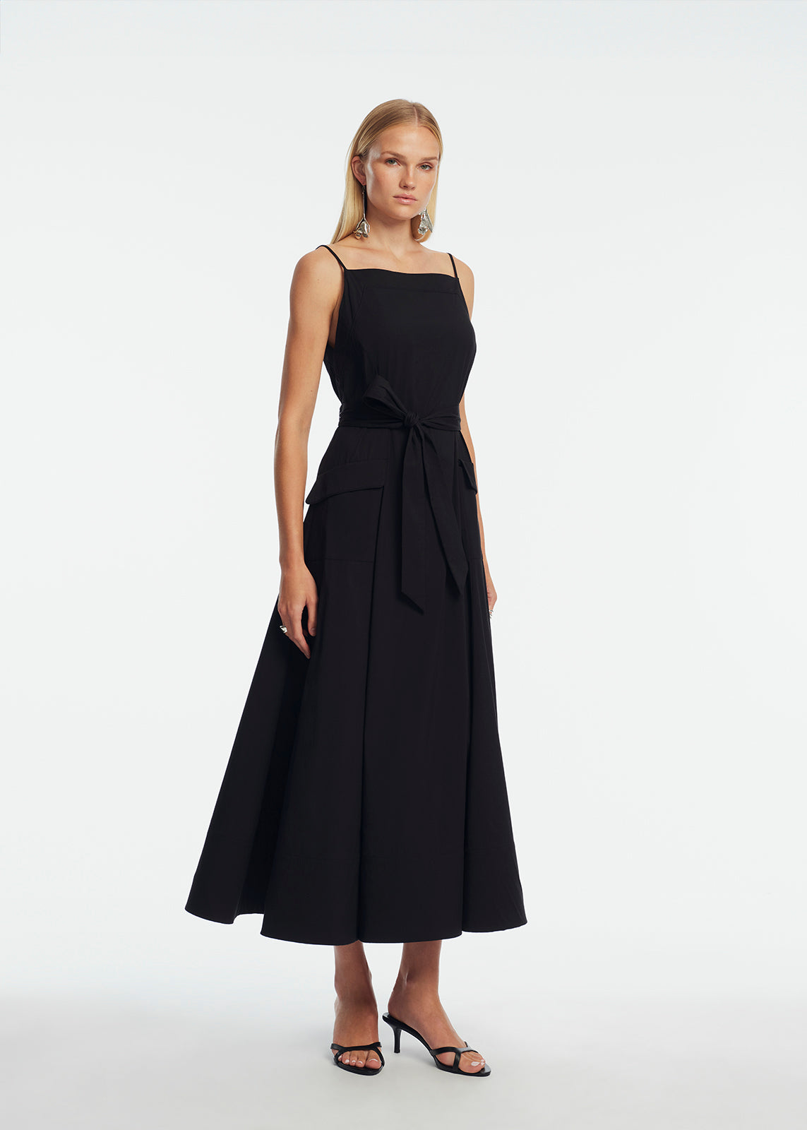 Cotton Poplin Belted Dress | Black