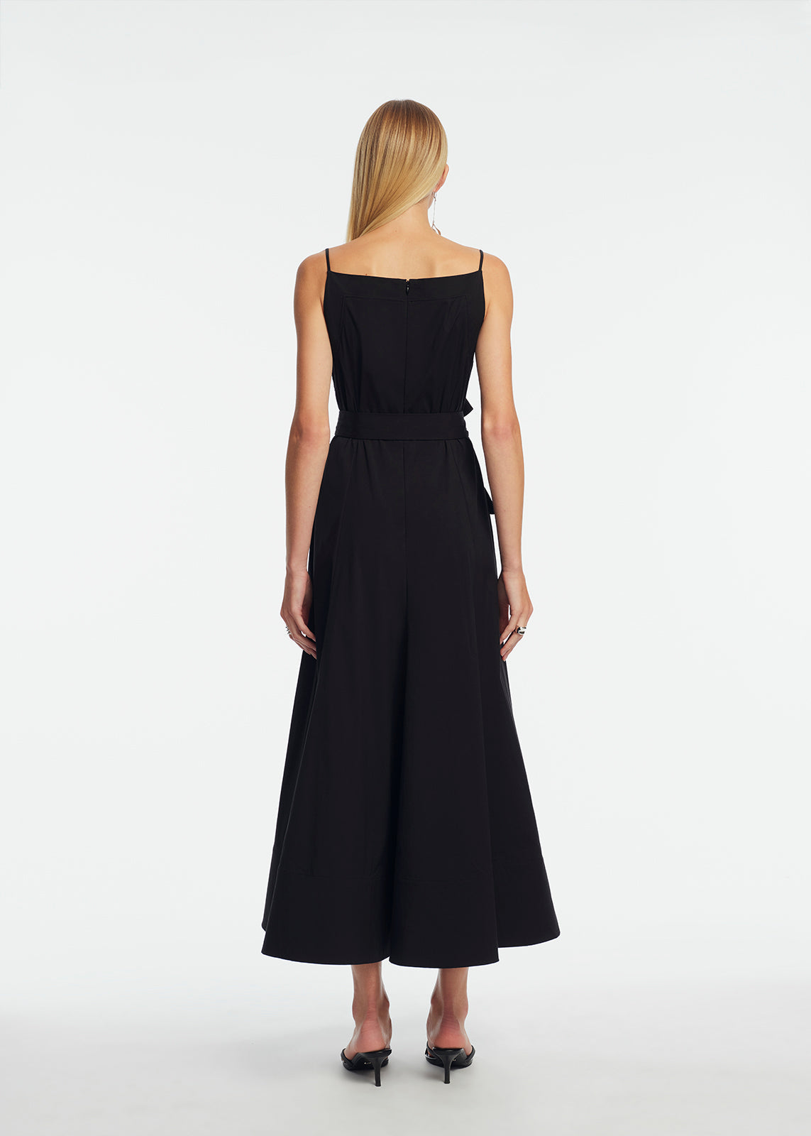 Cotton Poplin Belted Dress | Black