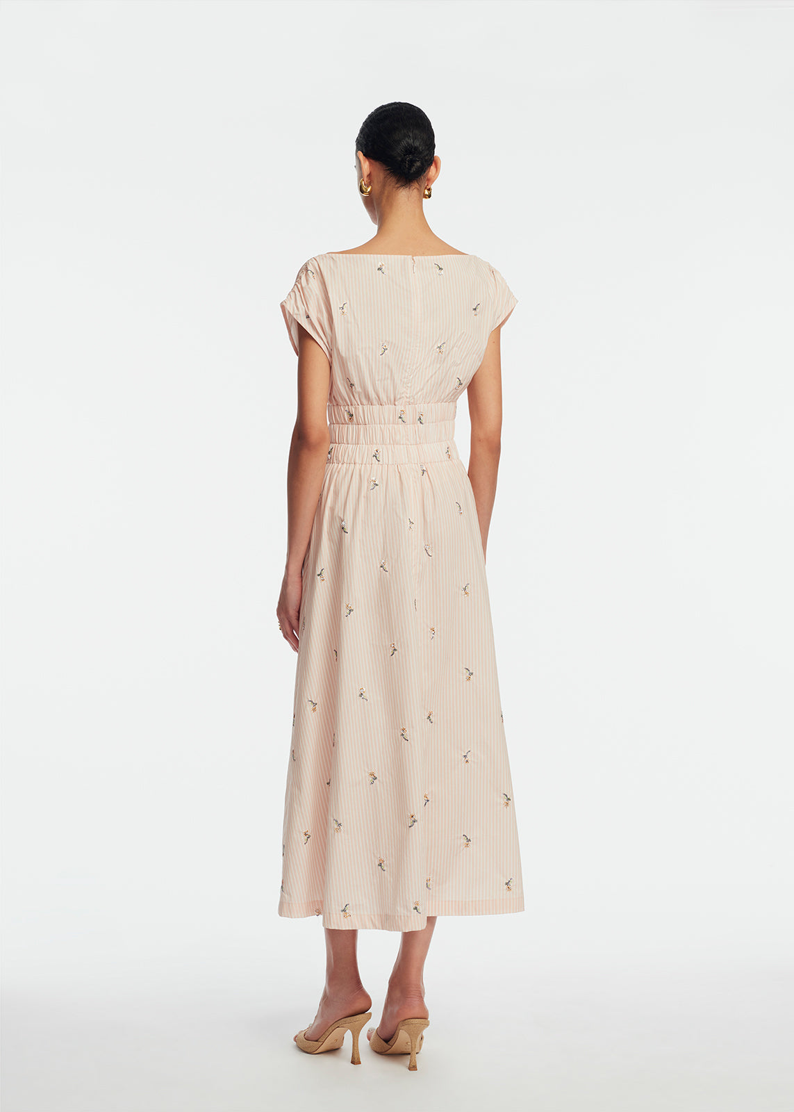 Embroidered Striped Cotton Midi Dress | Blush