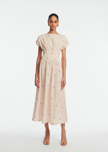 Embroidered Striped Cotton Midi Dress | Blush