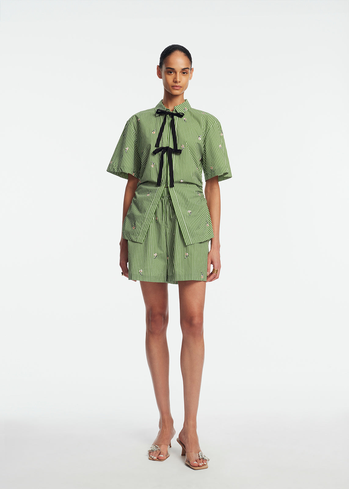 Embroidered Striped Cotton Short | Cactus