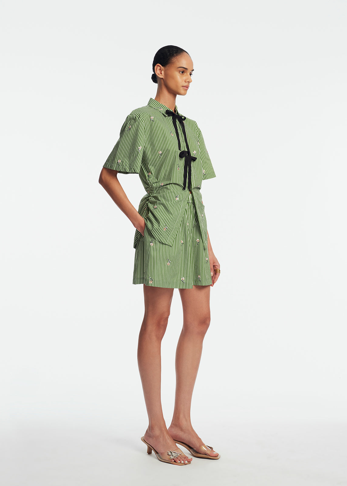 Embroidered Striped Cotton Short | Cactus