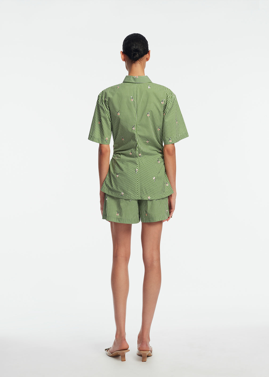 Embroidered Striped Cotton Short | Cactus