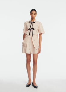 Embroidered Striped Cotton Bow Front Shirt | Blush