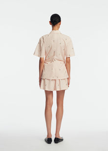 Embroidered Striped Cotton Short | Blush