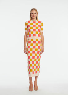 Box Jacquard Knit Pencil Skirt | Watermelon Multi