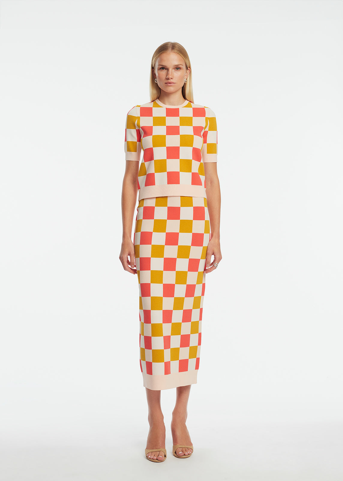Box Jacquard Knit Pencil Skirt | Watermelon Multi