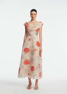 Floral Fil Coupe Draped Dress | Blush Multi