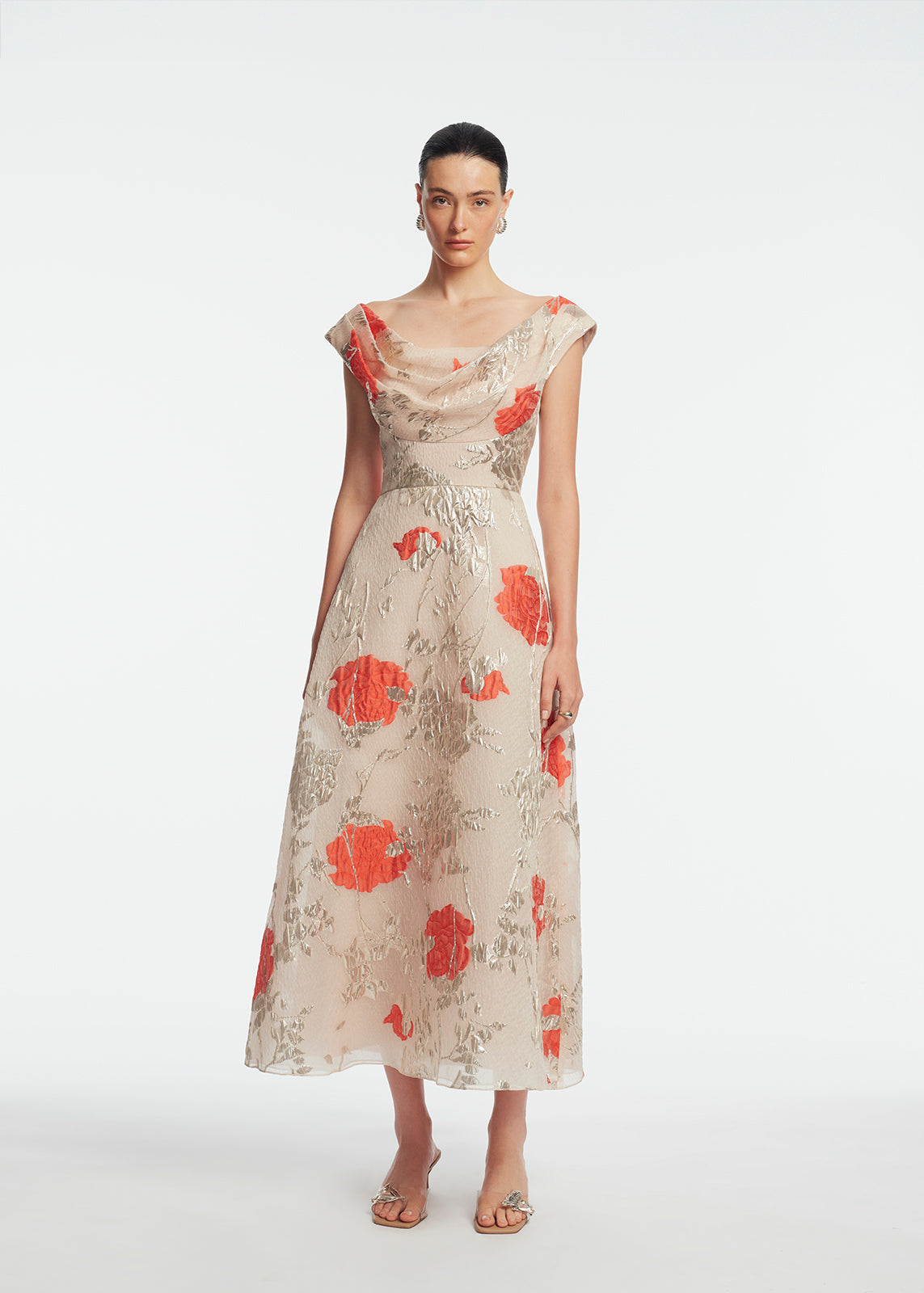 Floral Fil Coupe Draped Dress | Blush Multi