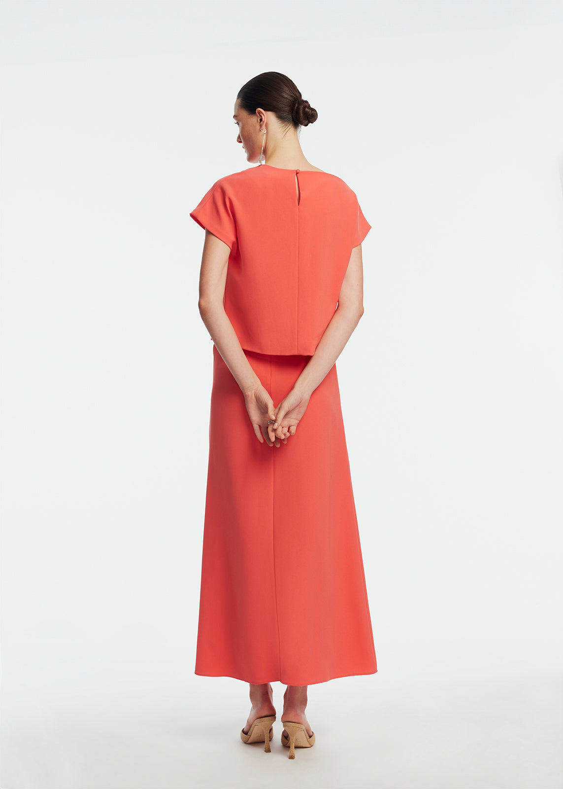 Fluid Crepe Pin Detail Skirt | Watermelon