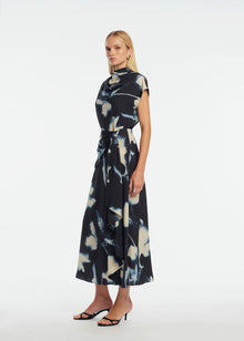 Abstract Floral Crepe Draped Top | Navy