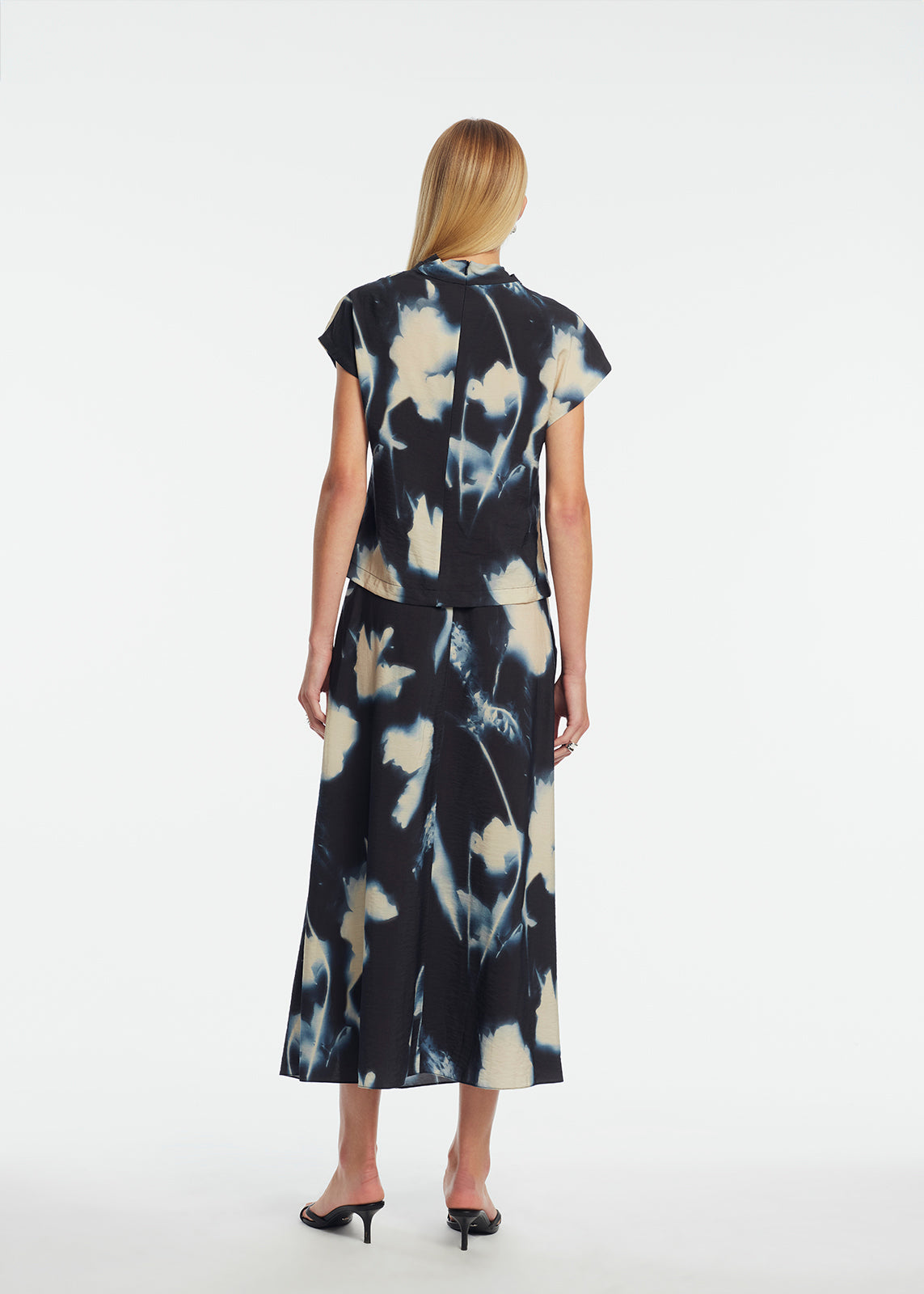 Abstract Floral Crepe Draped Top | Navy