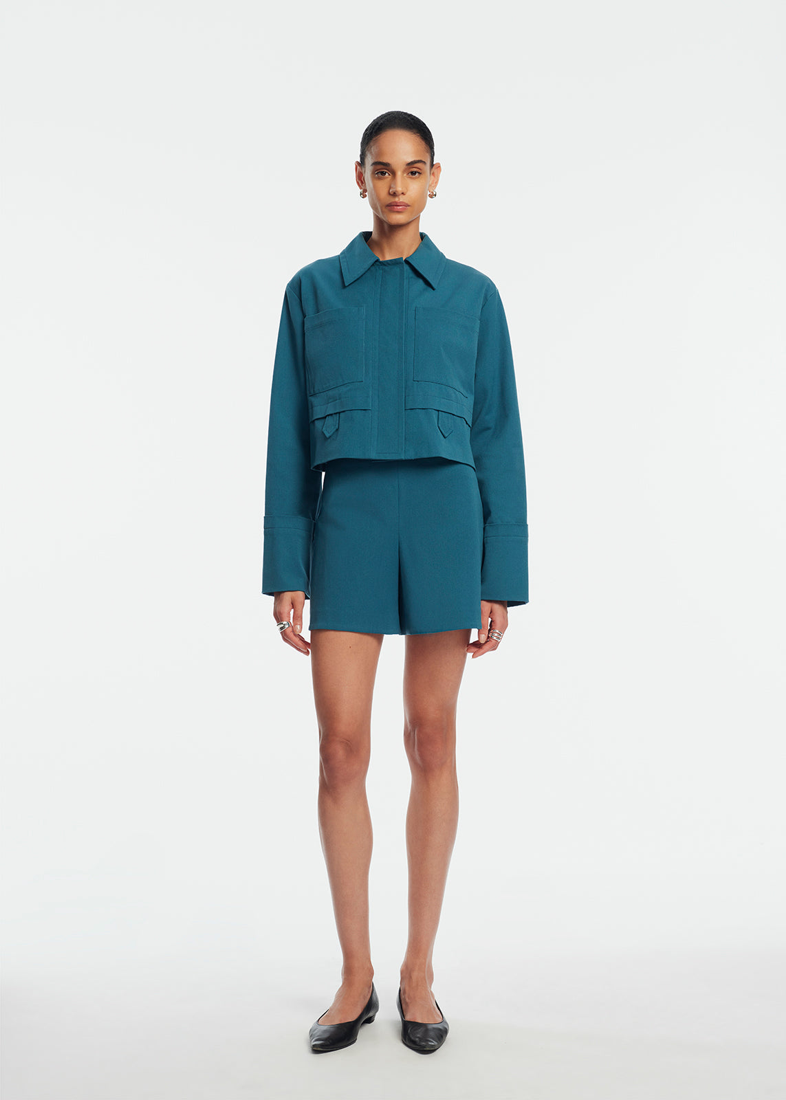 Stretch Cotton Cropped Jacket | Mallard