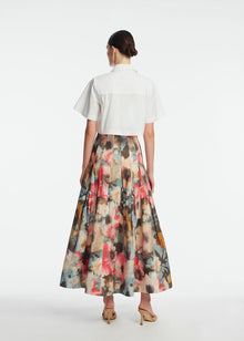 Floral Printed Cotton Full Skirt | Mist Multi