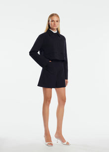 Stretch Cotton Cropped Jacket | Navy