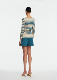 Striped Jersey Ruched Top | Cream/Mallard