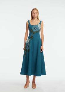 Peony Embroidered Stretch Cotton Full Dress | Mallard/Mallard