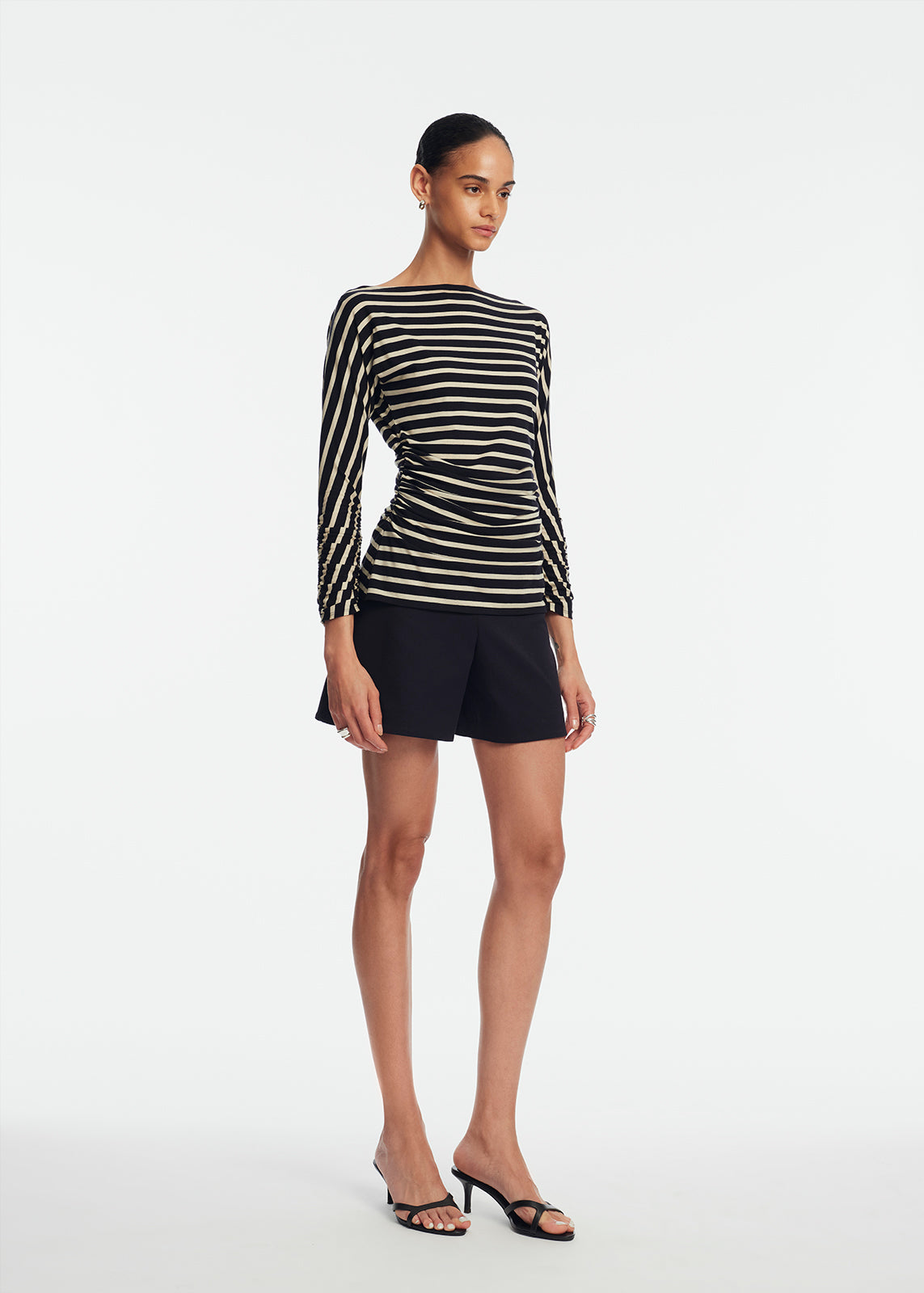 Striped Jersey Ruched Top | Navy/Cream