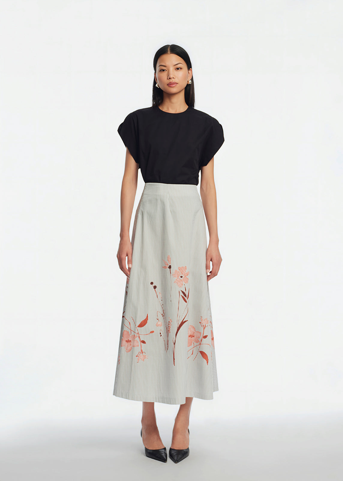 Cotton Poplin Short Sleeve Top | Black