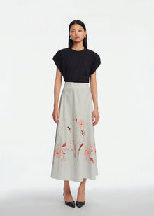 Floral Striped Cotton A-Line Skirt | Blush Multi