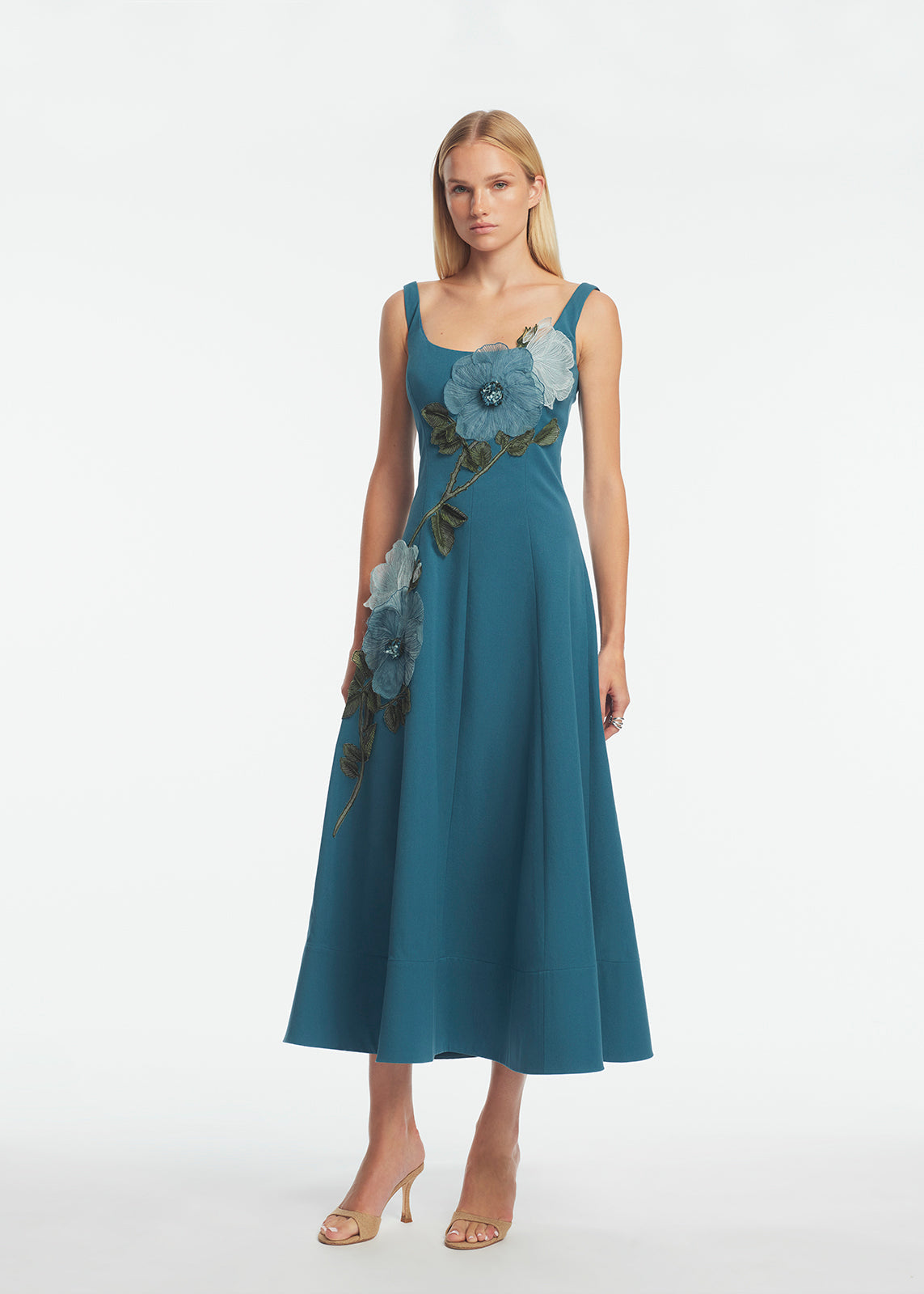 Peony Embroidered Stretch Cotton Full Dress | Mallard/Mallard