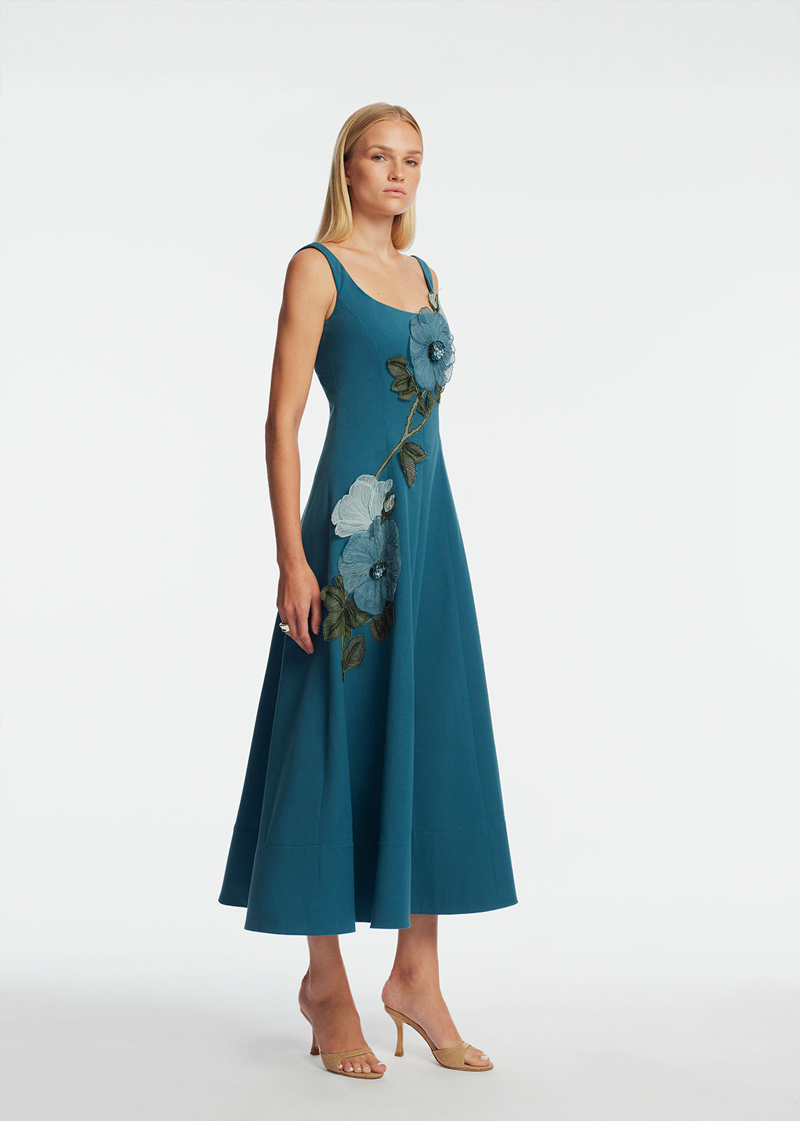 Peony Embroidered Stretch Cotton Full Dress | Mallard/Mallard