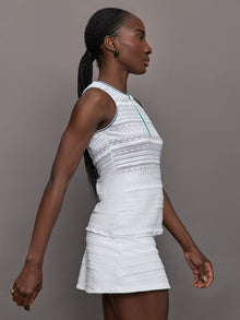 Zip Front Tank | White With Navy Trim And Green Zip
