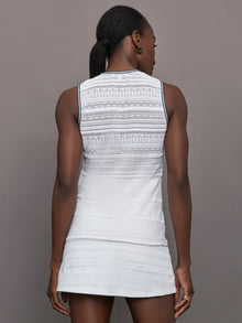 Zip Front Tank | White With Navy Trim And Green Zip