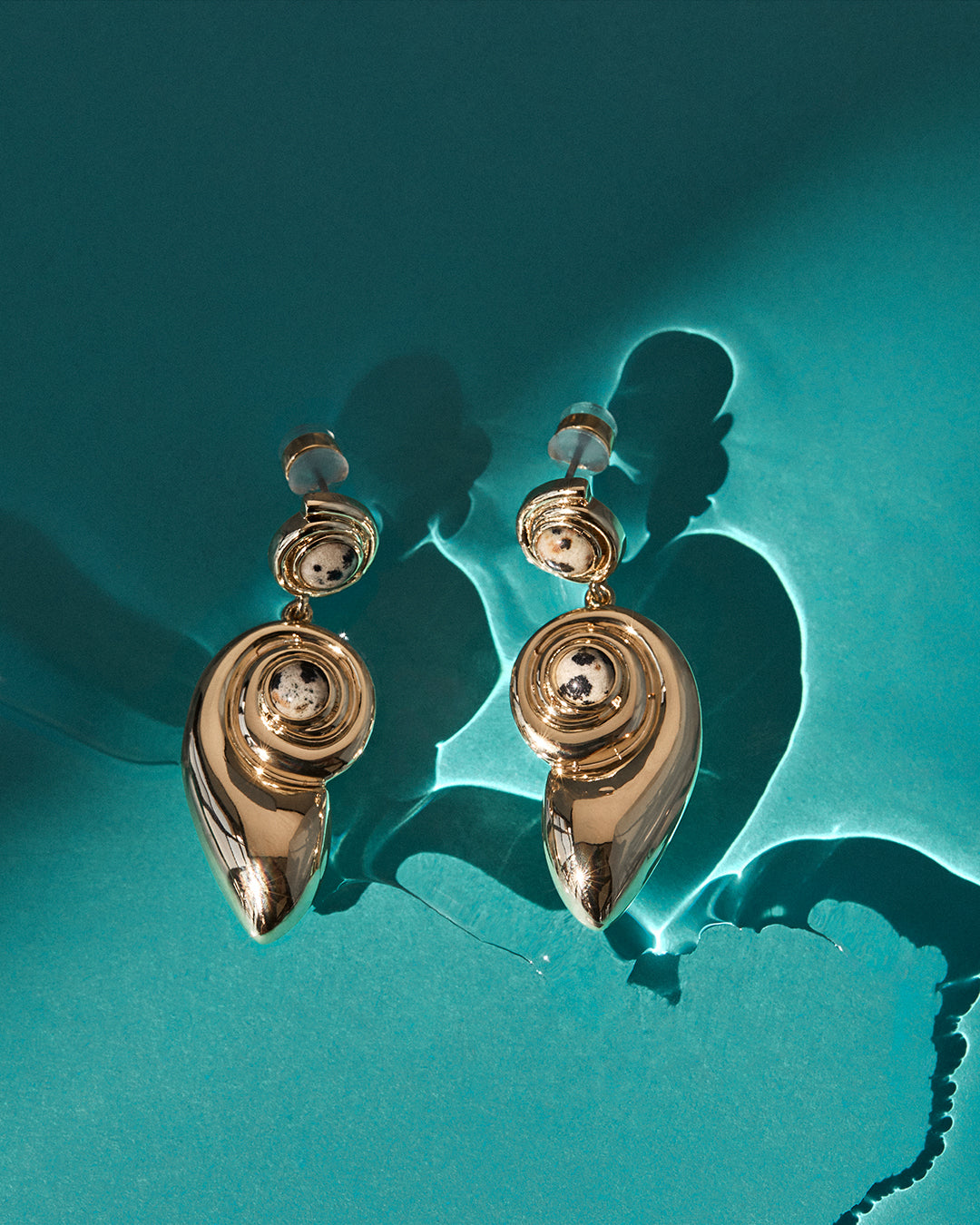The Palma Shell Statement Earrings | Dalmatian Jasper | Gold