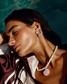 The Rose Quartz Palma Studs | Rose Quartz/Dalamatian Jasper | Gold