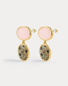 The Rose Quartz Palma Studs | Rose Quartz/Dalamatian Jasper | Gold
