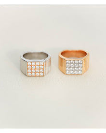 The Pave Square Signet Ring | Cubic Zirconia | Gold